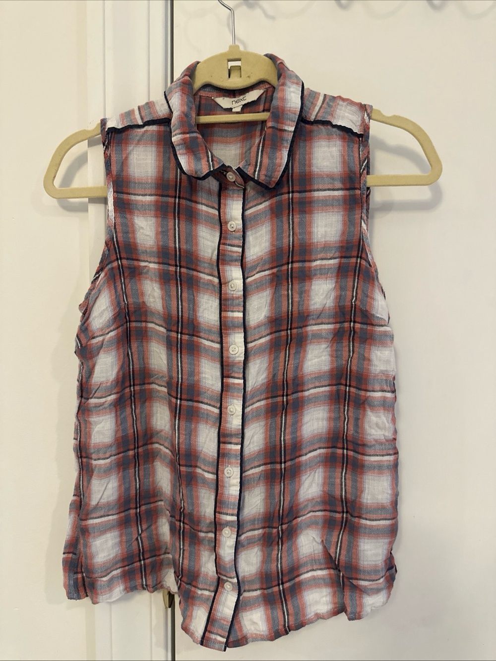NEXT Sleeveless Women’s Plaid Button-Front Shirt - Red/White Size 12 Top